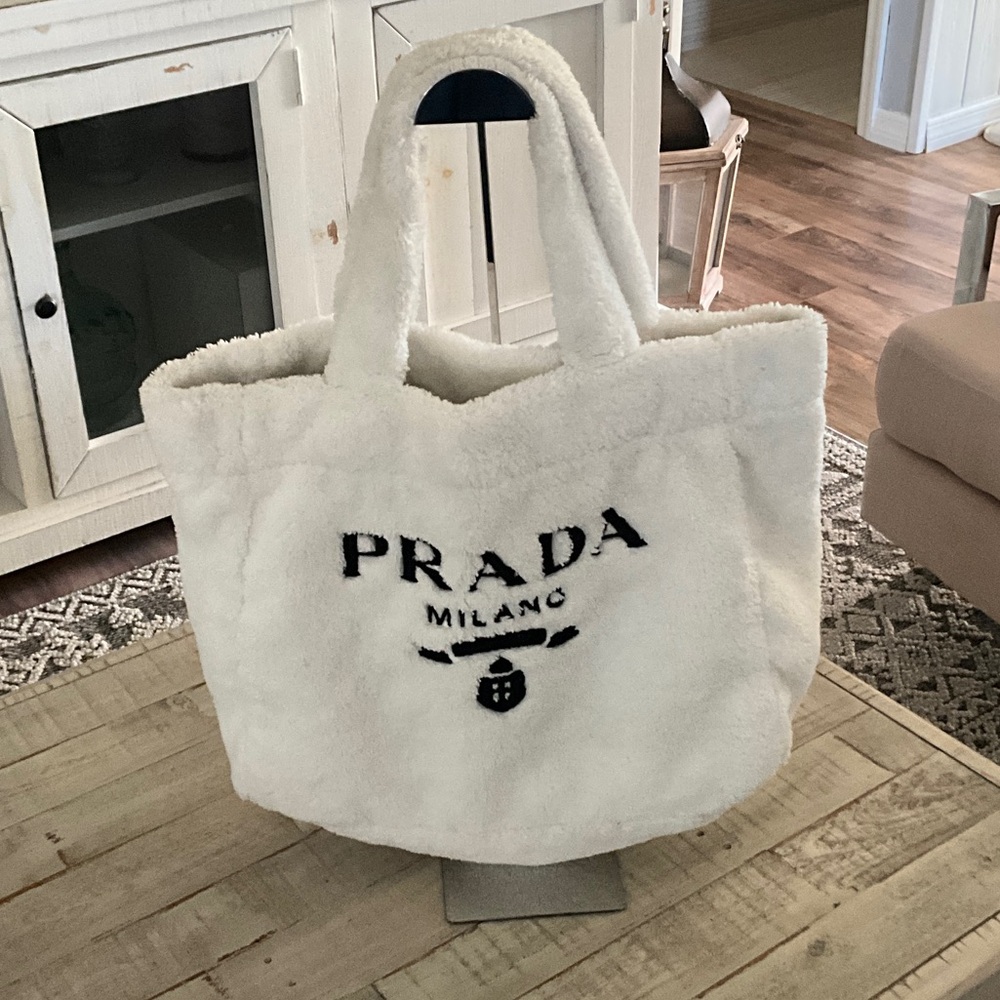 Prada White Fleece Tote Bag - Picture 2 of 13